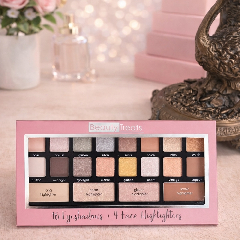 Neutral Eyeshadow Palette Gold Bronze 16 Colors + Highlighter New